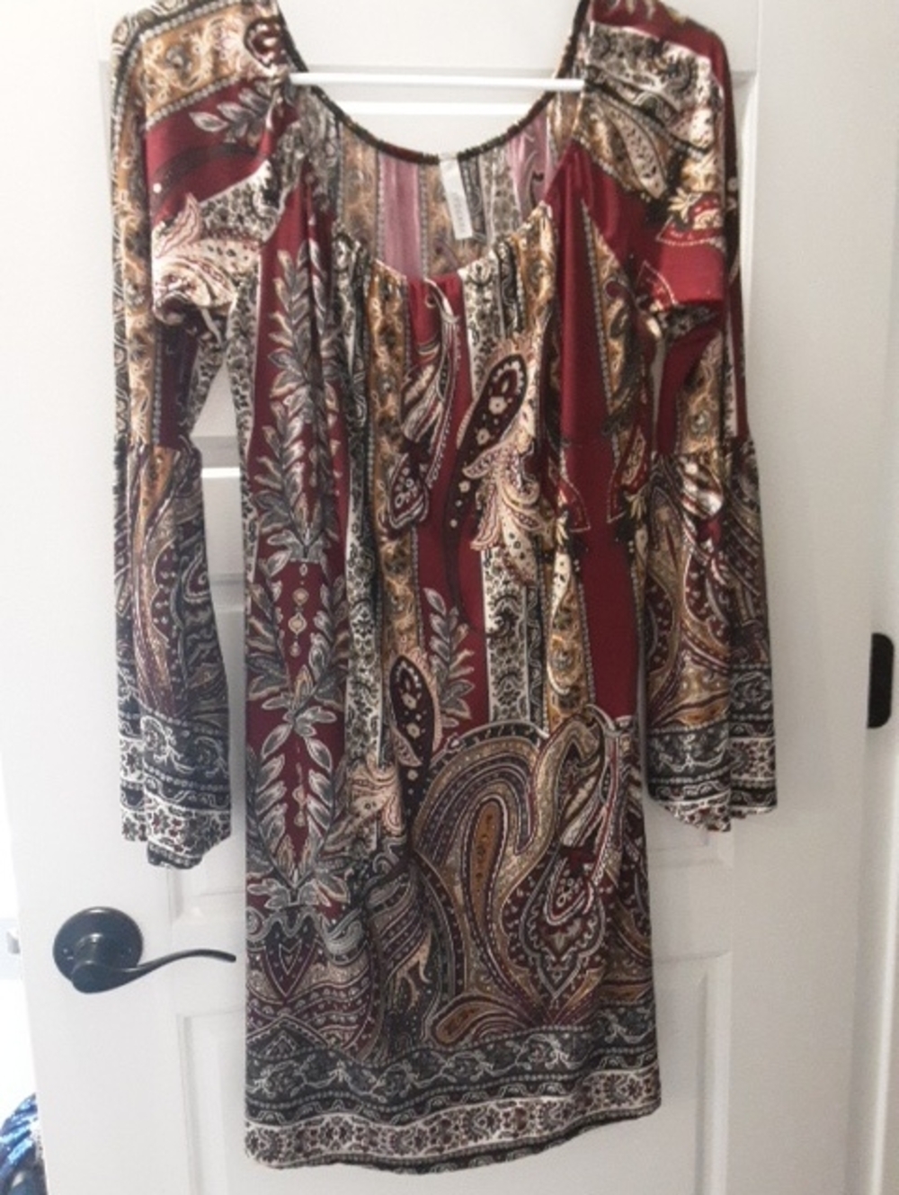 cezanne Burgundy Paisley Long-Sleeve Boho Dress